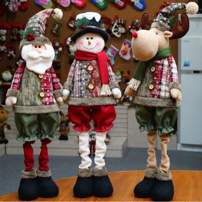 New Style Telescopic Bar Standing Plush Christmas Dolls Flexible Lattice Cute Santa Claus Lovely Snowman Raindeer Creative Christmas Gift