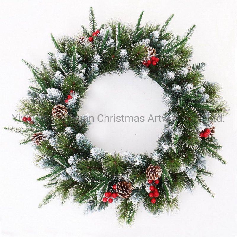 60cm PVC Artificial Christmas Wreath with Flower Leaf Pinecone Red Berry