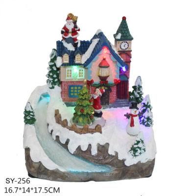 High Quality Decoration Resin Lighting House Figurine Resin Christmas Snow Village Statue