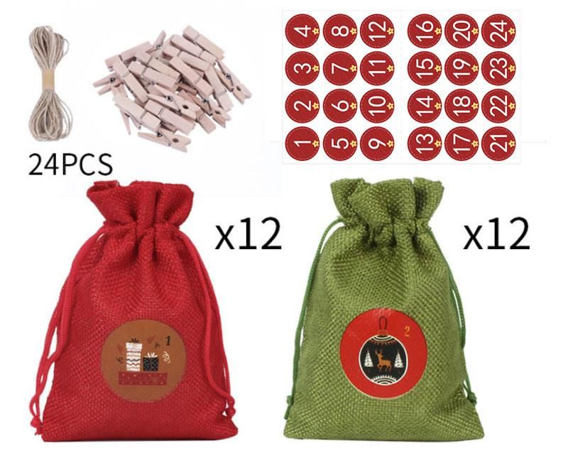 2021 Christmas Decorations 24 Christmas Advent Calendar Countdown Sets Cotton Drawstring Gift Bag