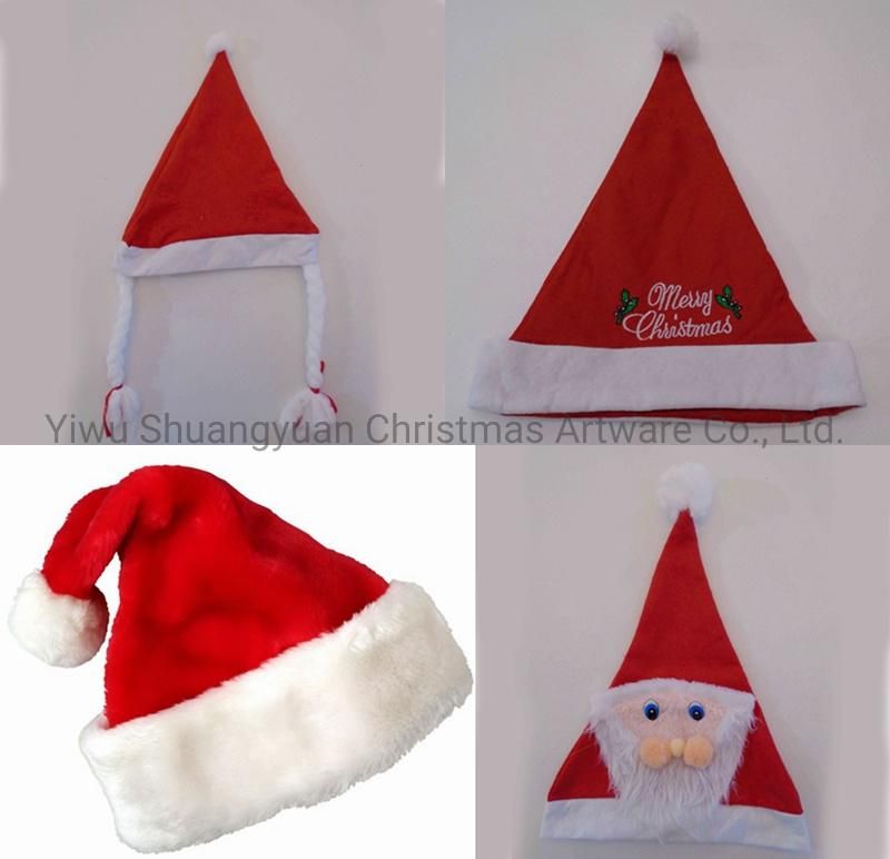 Christmas Nonwovens Hat with Embroider for Holiday Wedding Party Decoration Supplies Hook Ornament Craft Gifts