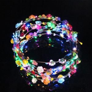 LED Flashing Tiara Rattan Colorful Headbands Boho Flowers Hairband Hawaii Lei Headwear Glowing Head Wreaths Girls Women Party Decoration