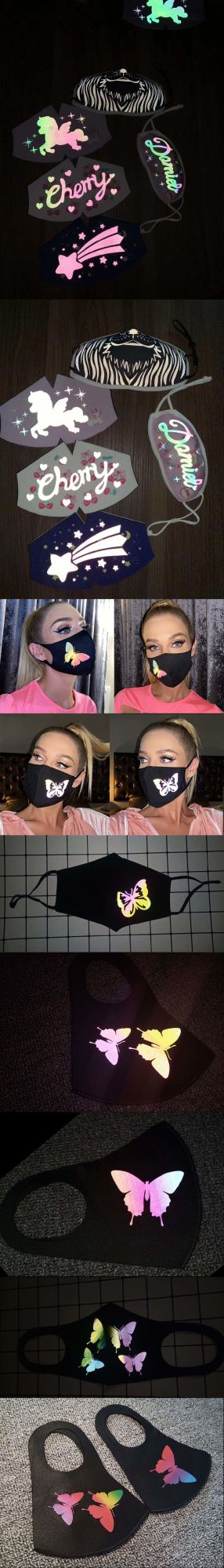 Custom Reflective Washable Mask Anti Fog Haze Breathable Ice Silk Face Mask for Party Halloween Decoration