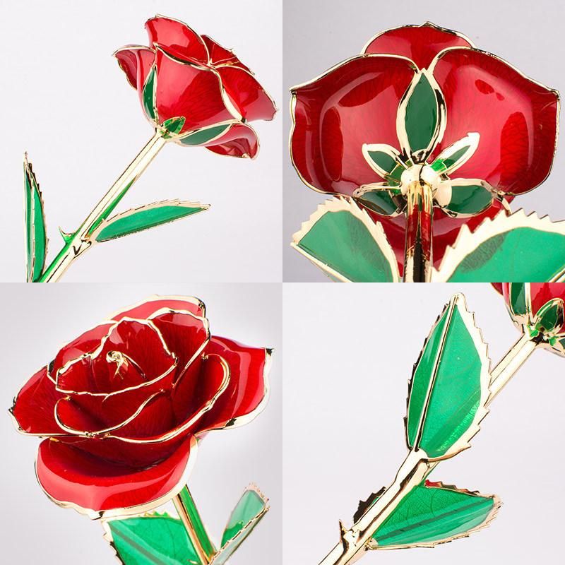 Wholesale Resin Jewelry Real Flowers Gift Handmade 24K Gold Plated Everlasting Rose Flower for Valentine′s Day