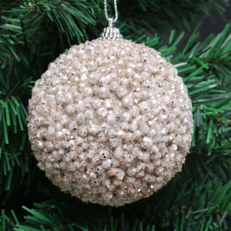 Best Selling Christmas Decoration 8cm Light Champagne Foam Ball with Paillettes