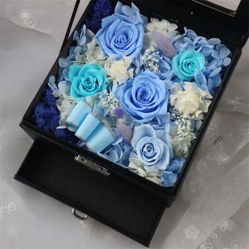 Necklace Jewelry Drawer Preserved Everlasting Real Rose Flower Gift Box