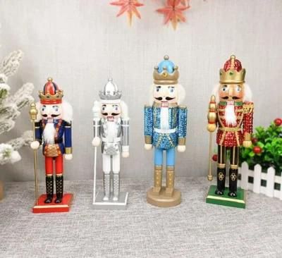 2022 Wholesale Christmas Decorations Wooden Candy Series Nutcracker King Soldier 35cm Set of Three Desktop Decoration Nutcracker