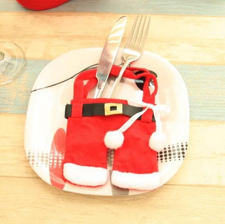 Christmas Clothes Trousers Cutlery Bag Cover Knife Spoon Fork Bag