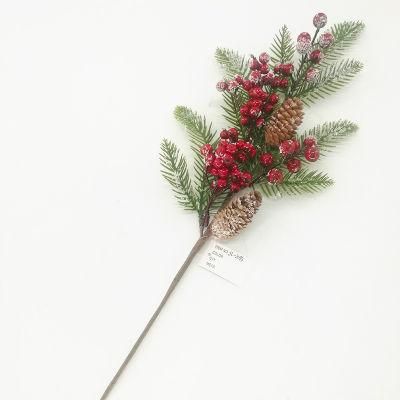 High Quality Artificial Christmas Glitters Pine Leaves and Berry Fruits Branch Red Berries Picks for Xmas Decoration