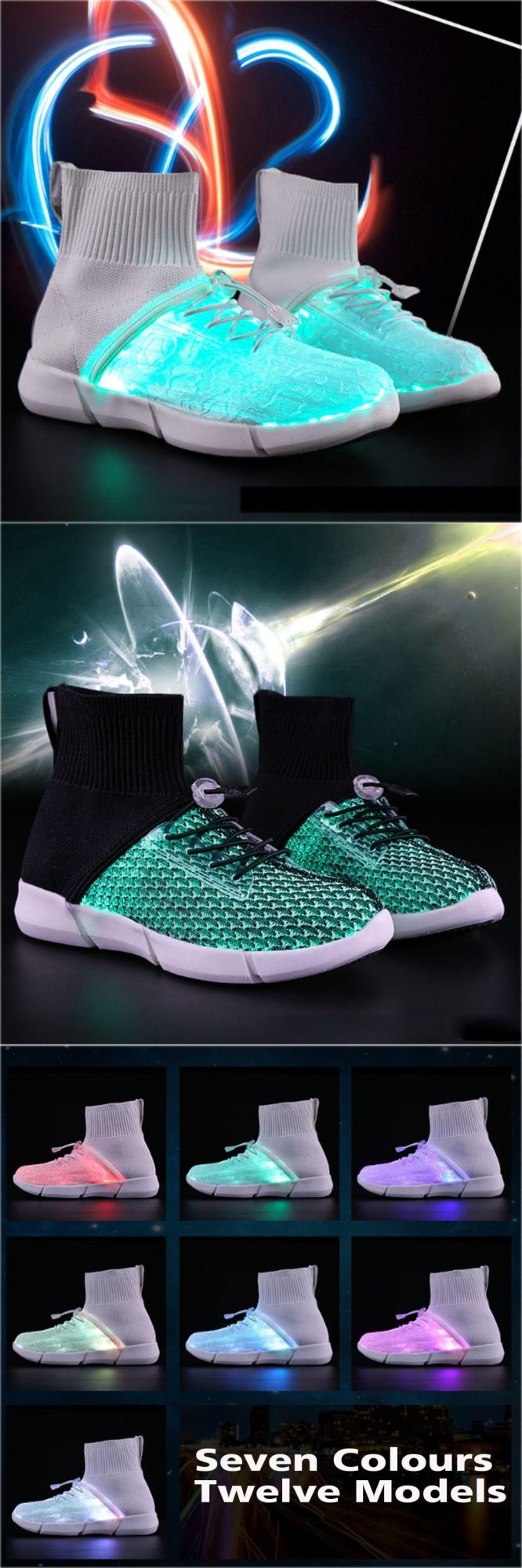 LED Shoes Colorful Unisex Rechargeable Light up Shoes for Night