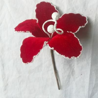 Artificial Simulation Velvet Xmas Poinsettias Flowers with Clip for Christmas Decoration