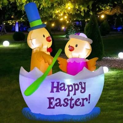 Easter Decroations Inflatable Chick on Boat Happy Easter Yard Home Decor