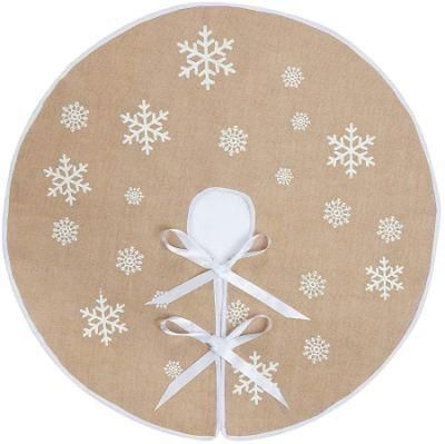 Round 30/48inch Burlap Snowflake Decorations Christmas Tree Skirts for Xmas