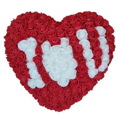 Popular Hot Selling 30cm Heart Shape Preserved Rose Artificial Foam Flower Heart with Gift Box