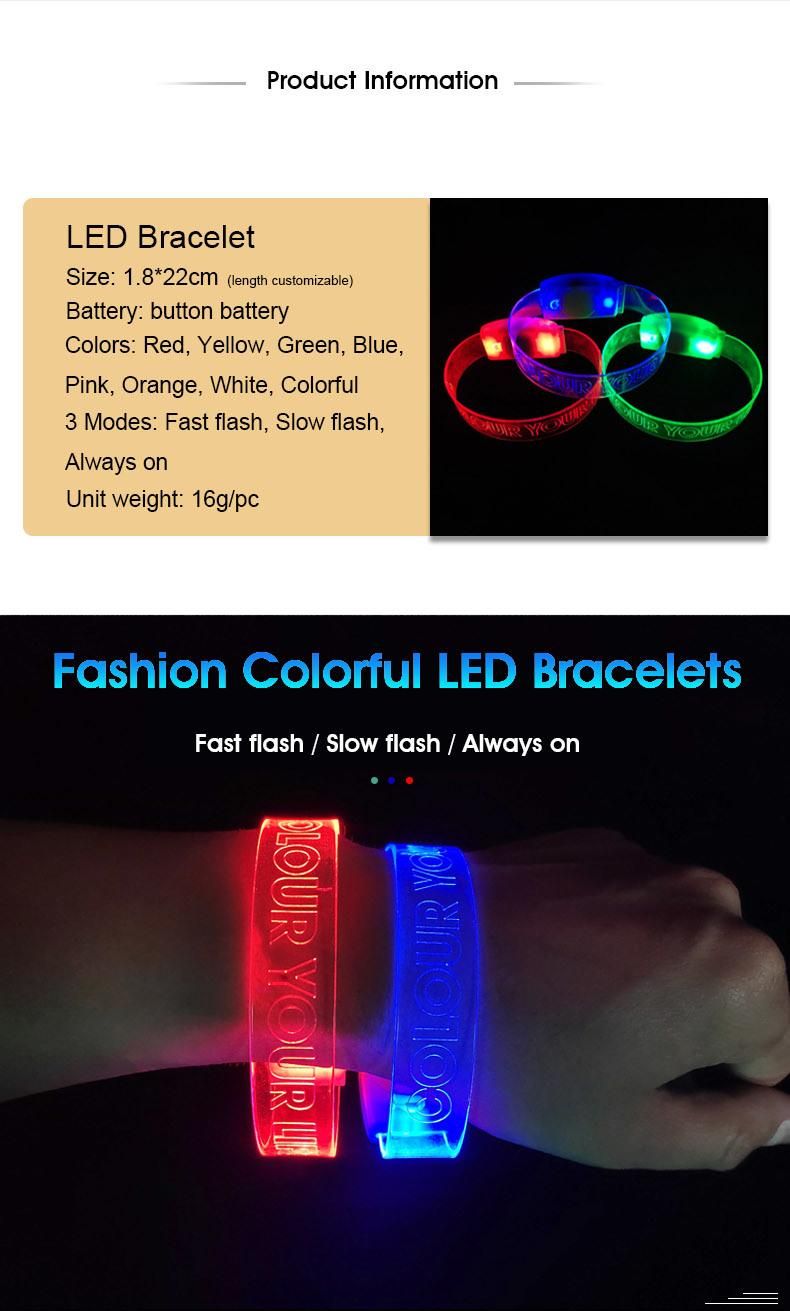 Custom LED Glow in The Dark Bracelet Flash Lighting Concert Wristband
