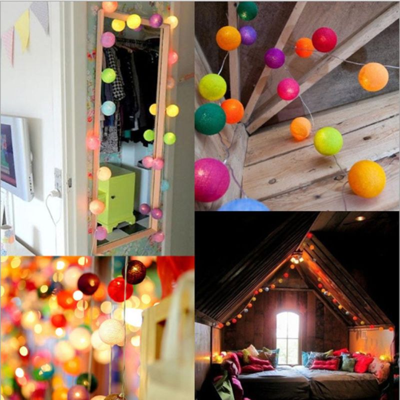 LED Gold Pink White Colorful Cotton Balls String Lights