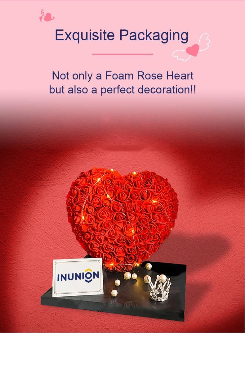 Popular Hot Selling 30cm Heart Shape Preserved Rose Artificial Foam Flower Heart with Gift Box