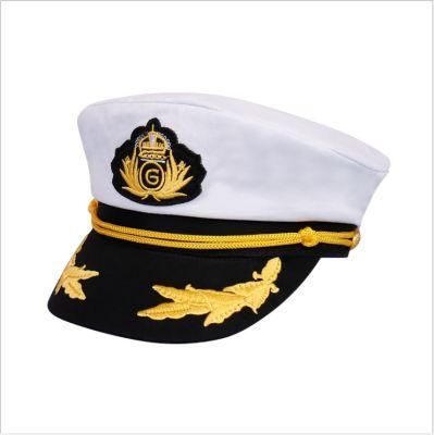 New Style 100%Cotton Captain Hat Party Yacht Officer Hat, White Navy Uniform Captain Cap