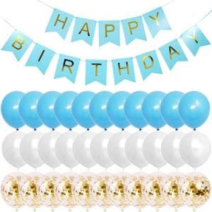 30PCS Blue Gold Happy Birthday Party Banner Sequin Balloon Party Decoration