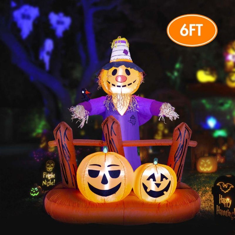 6 FT Halloween Inflatable Scarecrow with Pumpkins Outdoor Decoration with Build in LEDs, Blow up Indoor, Yard, Garden Lawn Decoration