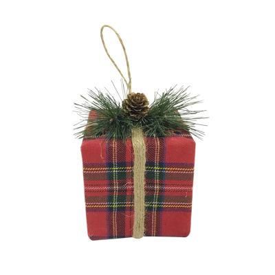 Christmas Tree Ornaments Gifts Hanging Decoration Plaid Gift Box for Christmas Decoration Christmas Bauble Home Decoration