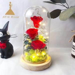 on Trend Christmas Gifts of Glass Cover Eternal Rose Flowers with LED
