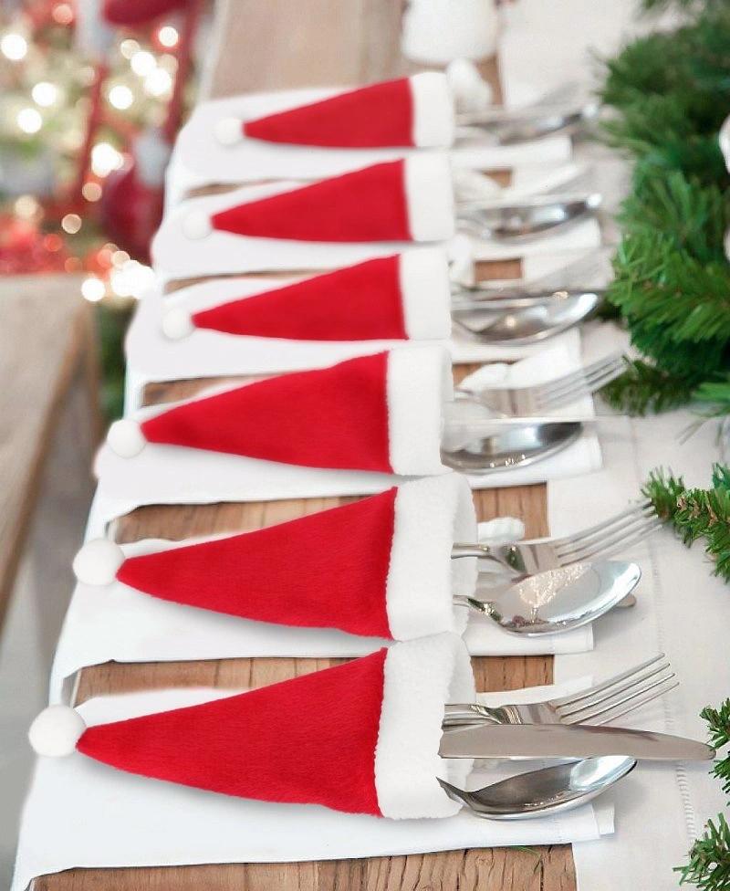 Tableware Holder Bag Christmas Hats Fork Sets Christmas Table Decorations