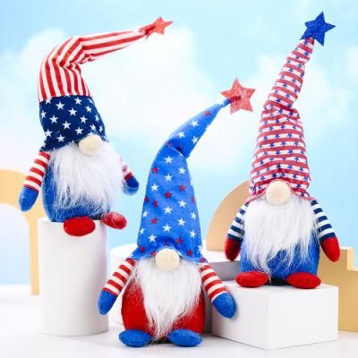 Holiday Decoration Us National Day Plush Doll Ornaments Rudolph American Independence Day Sitting Flag Gnomes
