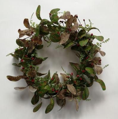 Wholesale Spruce Wreath with Silver Bristles Cones Red Berries Christmas Wreath