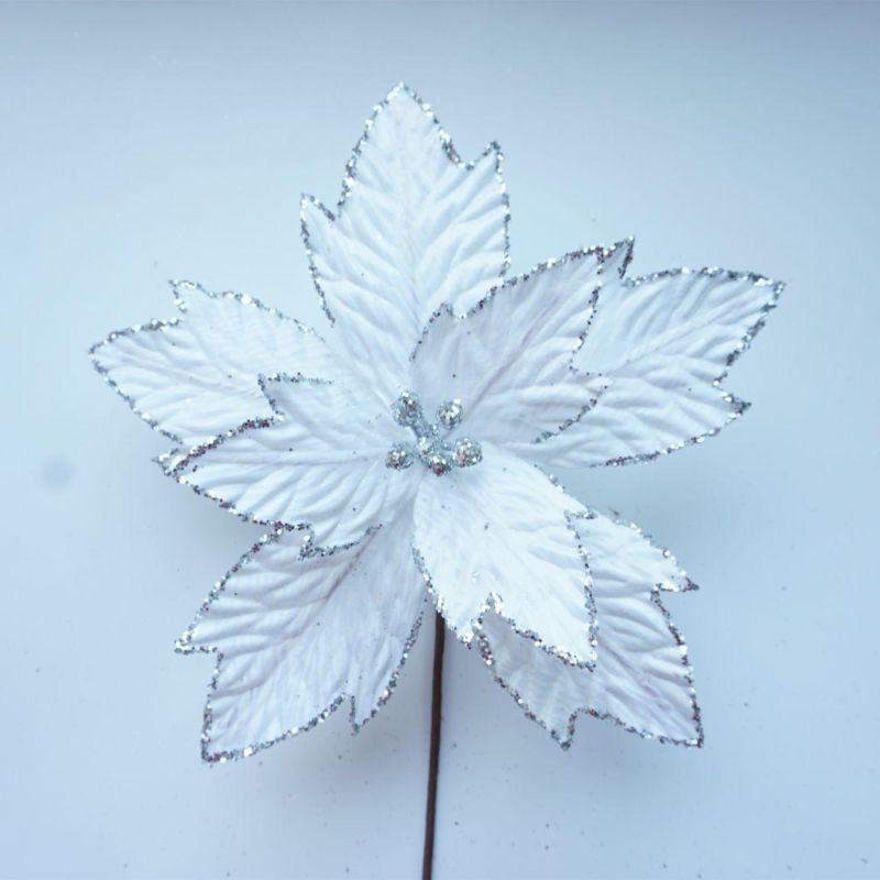 White Poinsettia Flowers for Christmas Tree Decoration