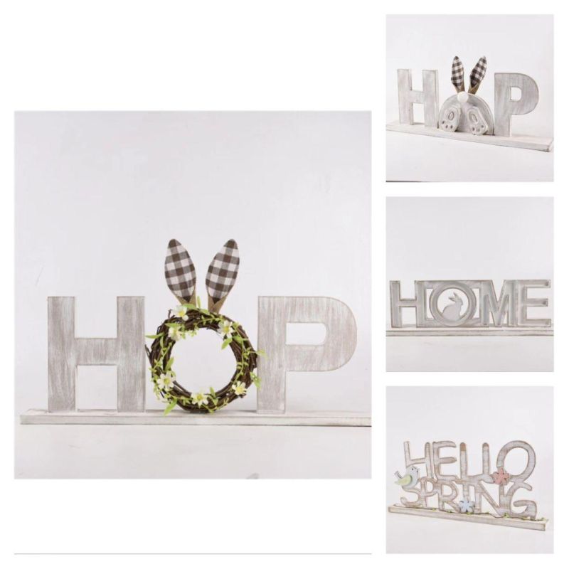 Factory Suppliers Customized Standing Bunny Wreath Easter Wooden Sign