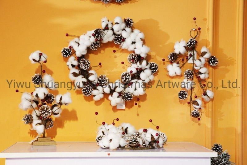 New Design Christmas Pine Needle with White Wreath for Holiday Wedding Party Decoration Supplies Hook Ornament Craft Gifts
