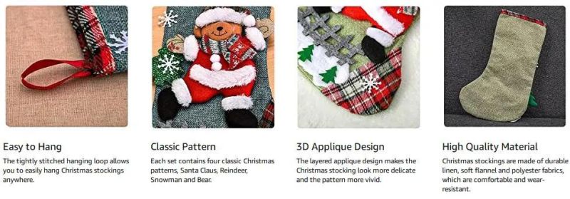 Christmas Stockings 12.2′′ Large Size Xmas Stockings Decorations 3D Santa Snowman Reindeer Bear Xmas Character Stockings Decorations for Family Holiday Christma