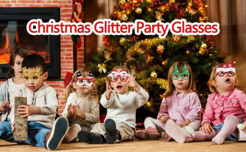Christmas Glasses Glitter Party Glasses Frames Christmas Decoration Costume Eyeglasses for Christmas Parties Holiday Favors Photo Booth