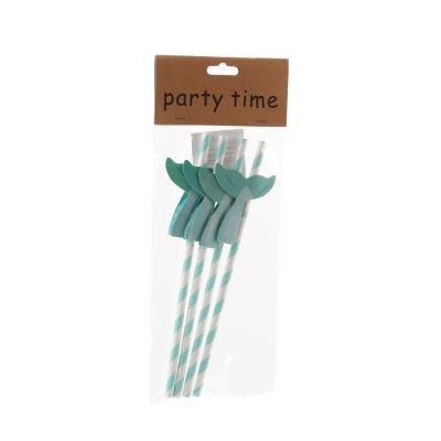 Food Grade Biodegradable Bear Style Disposable Colorful Strip Printing Paper Drinking Straw
