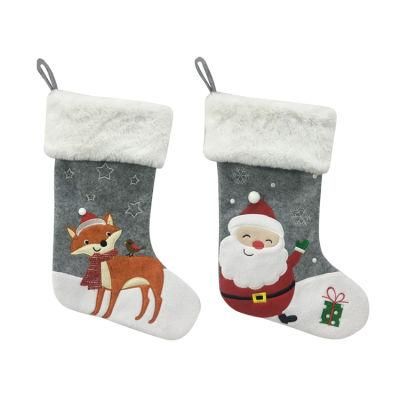 Top Seller Custom Design Logo Gifts Bag Plush Santa Reindeer Patterns Christmas Stocking Wholesale