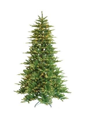 7FT Pre-Lit PE &amp; PVC Tips Christmas Tree, Green Color, Warm White LED Lights