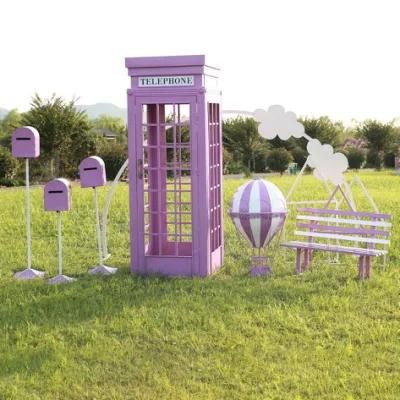 Metal Red Pink Telephone Booth for Outdoor Garden Decoration