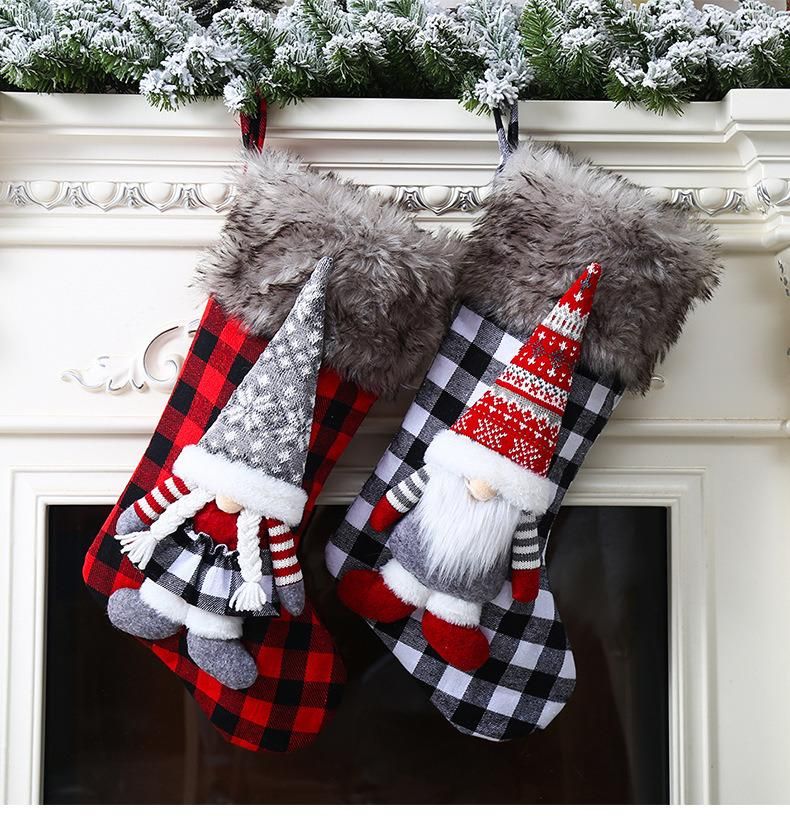 Christmas Decorations Three-Dimensional Figures Checkered Christmas Stockings Christmas Tree Pendants Gifts Gifts Candy Bags Pendants