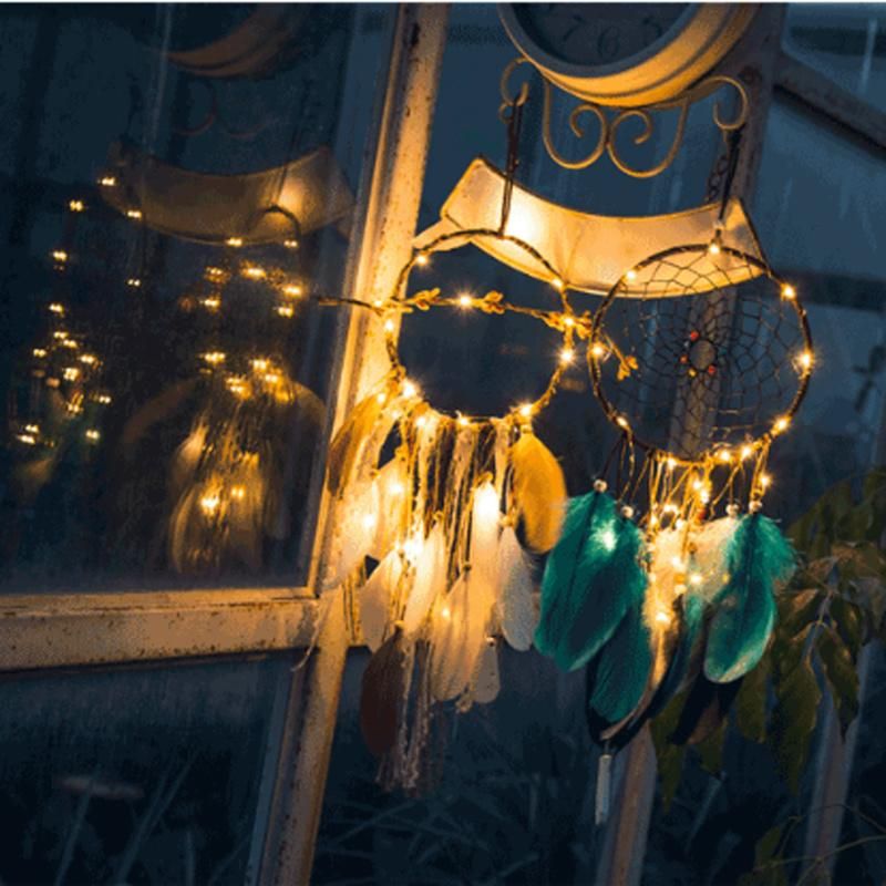 LED Dream Catcher Feather Chandelier Ornaments Handmade