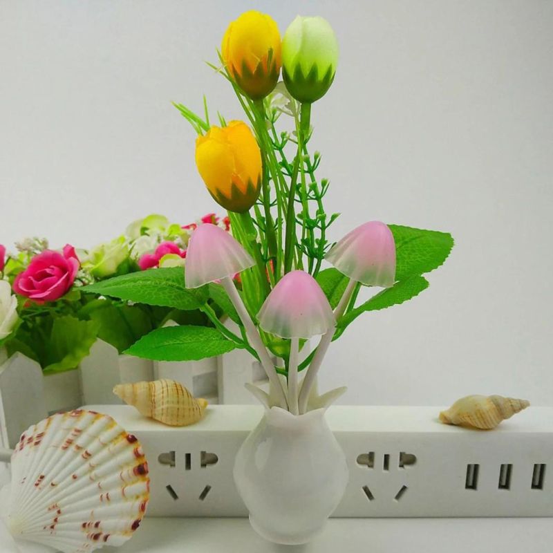 Mushroom Night Light Tulip Flowers Plug-in Mushrooms Colors Changing Nightlight
