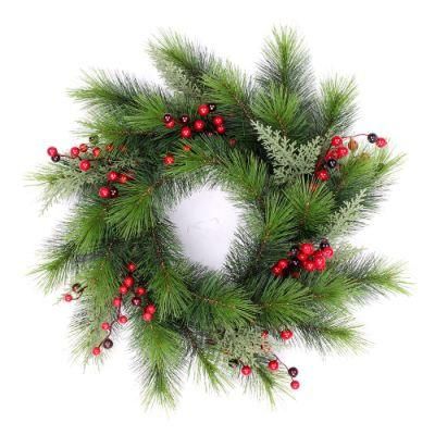 Yh1922 Best Choice Pine Needle Red Berry Artificial Christmas Wreath for Home Decoration