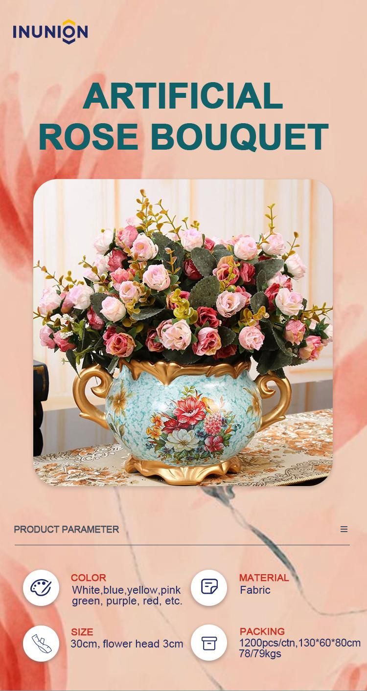 Diamond Rose Bunch 21 Heads Arrangement Silk Artificial Roses Flowers Bouquet for Wedding Decoration