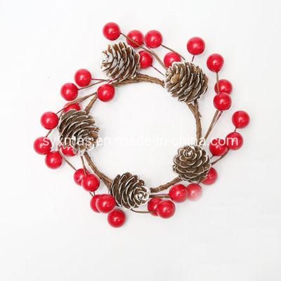 2020 Hot Sale Red Berry Christmas Wreath with Pine Cone