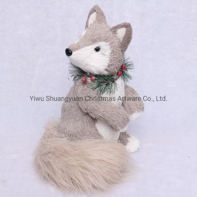 Natural Sisal Handmade Fox Ornament Christmas Fox Decoration