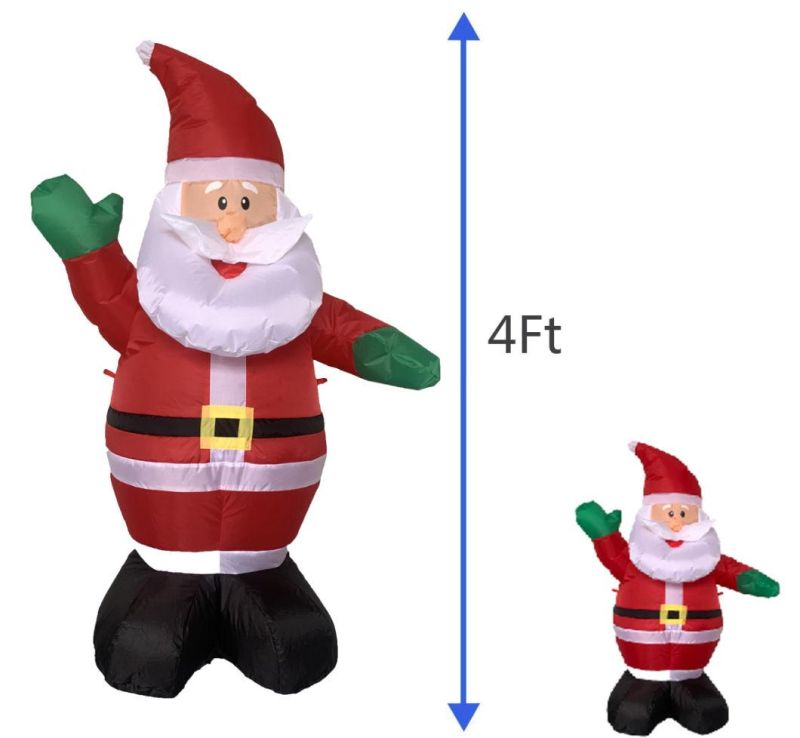 4FT Christmas Standing Santa Claus with Green Glove, Inflatable Indoor Outdoor Party Decoration