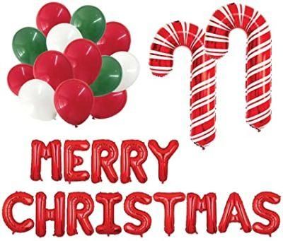 Merry Christmas Mylar and Latex Mix Balloon Kit in Red, Green and White with Candy Canes for Parties and Holiday Celebrations