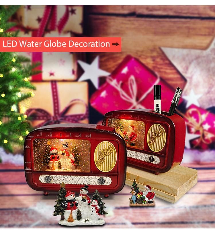 Creative Lighted Musical Spinning Water Snowman Snow Globe Retro Radio Christmas Table Decoration