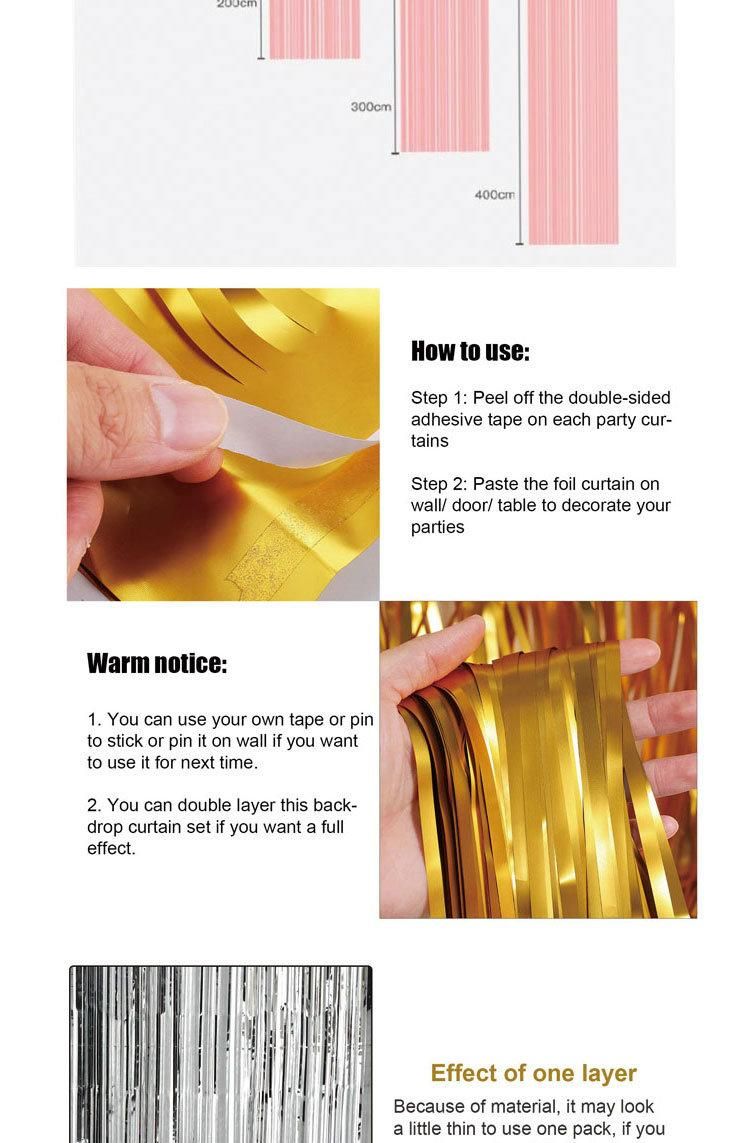 Metallic Laser Tinsel Fringes Curtains Shiny Holographic Gold Foil Curtain Metallic Fringe Tinsel Backdrop