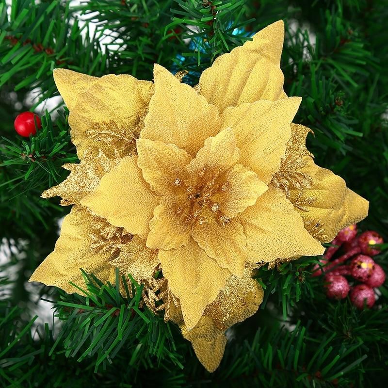 Christmas Glitter Poinsettia Flowers Picks Christmas Tree Ornaments